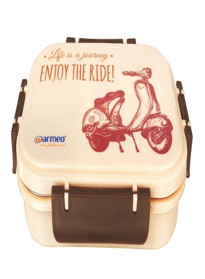 WARMEO علبة طعام معزولة من وارميو وندر، بثلاثة أقسام مع غطاء محكم الإغلاق وصمام بخار، لون عاجي | آمنة للاستخدام مع الطعام | مصنوعة من الفولاذ من الداخل | مناسبة للمدارس والجامعات والمكاتب | سهلة الحمل - Image 1